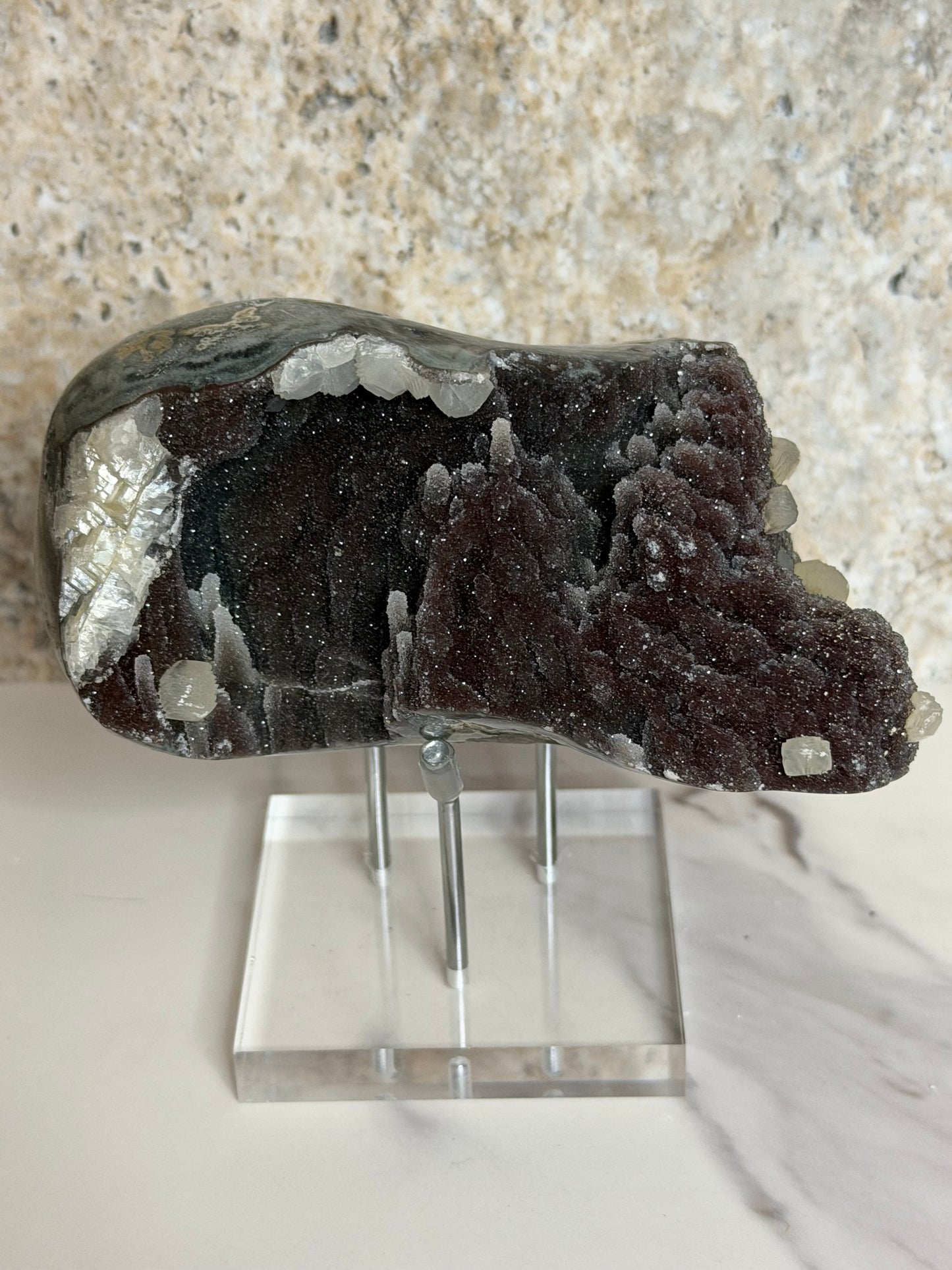 Druzy Burgundy Amethyst w/ Calcite