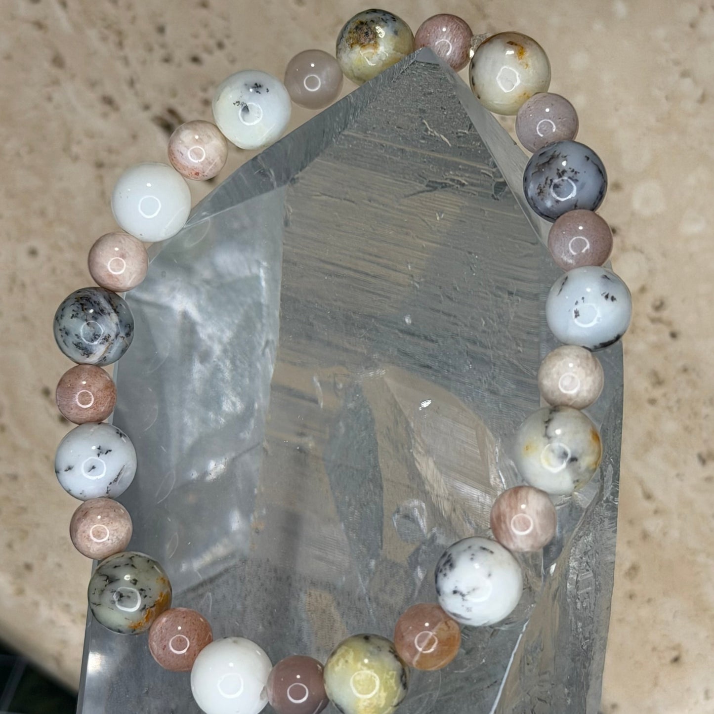 Dendritic Opal w/ Peach Moonstone Bracelet | Cristal Oaks