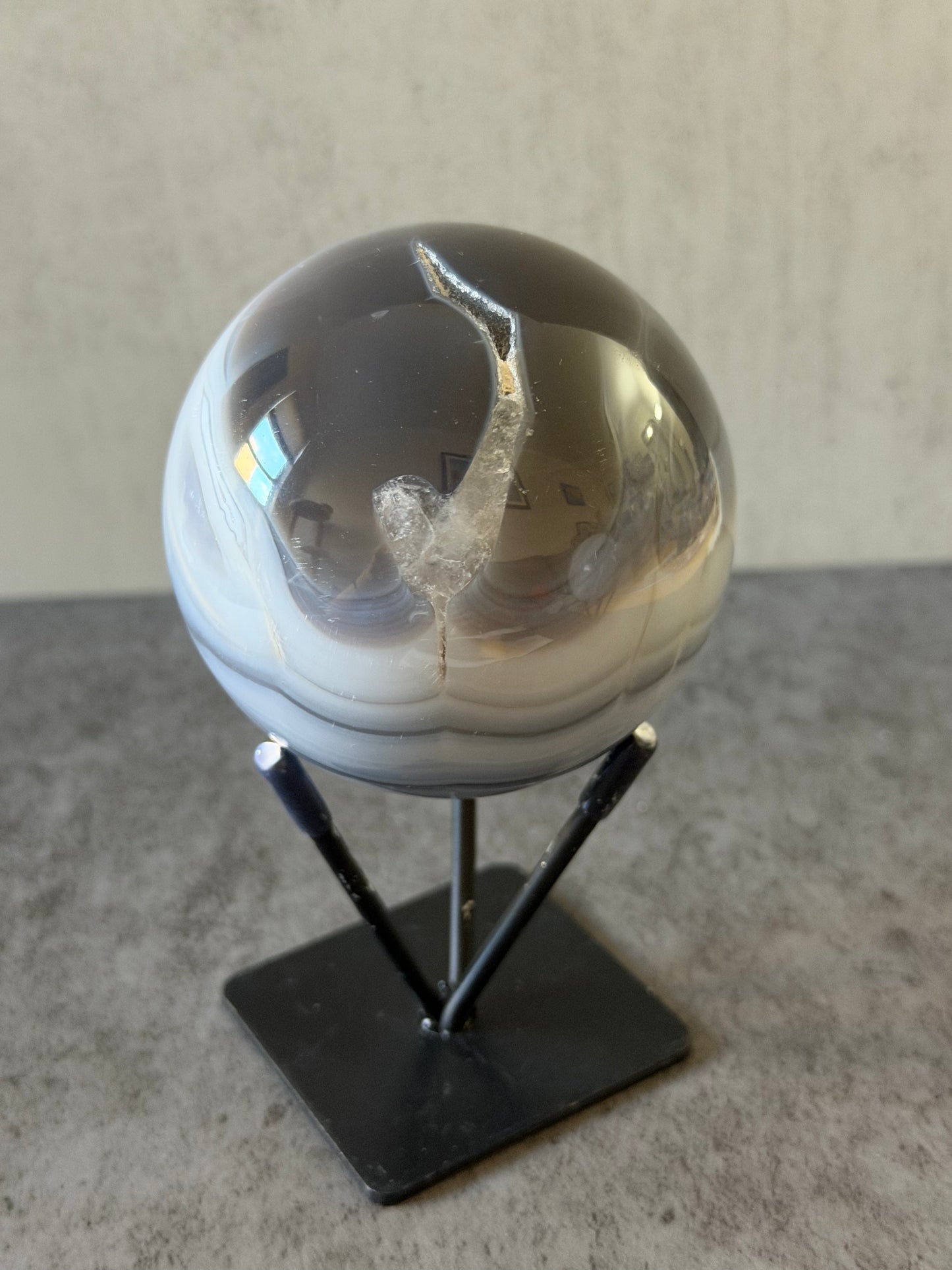 Blue Agate Sphere with Quartz Hook