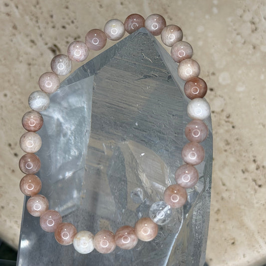 Peach Moonstone w/ Clear Quartz Bracelet | Cristal Oaks