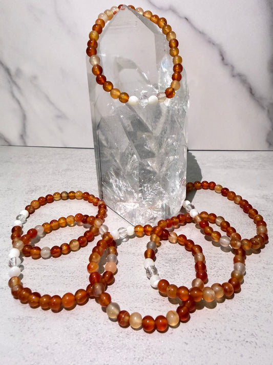 Carnelian, Pearl & Clear Quartz Bracelet | Cristal Oaks