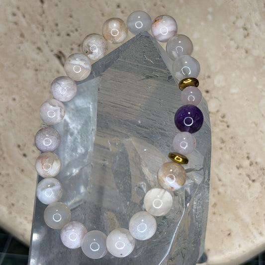 Flower Agate Amethyst & Rose Quartz Bracelet | Cristal Oaks
