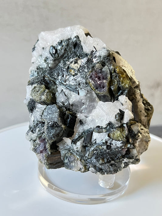 Black, Green & Pink Tourmaline in Quartz