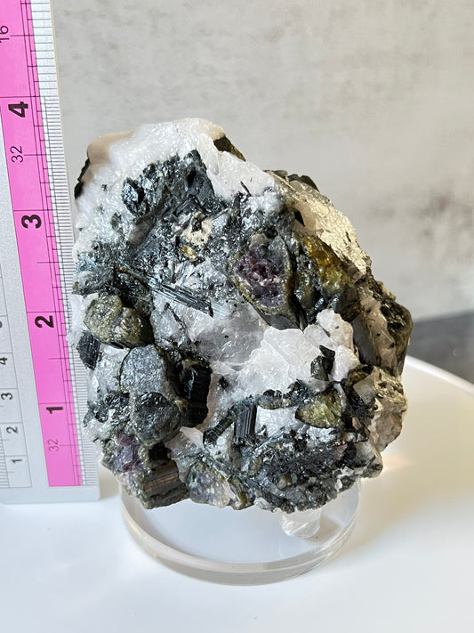 Black, Green & Pink Tourmaline in Quartz