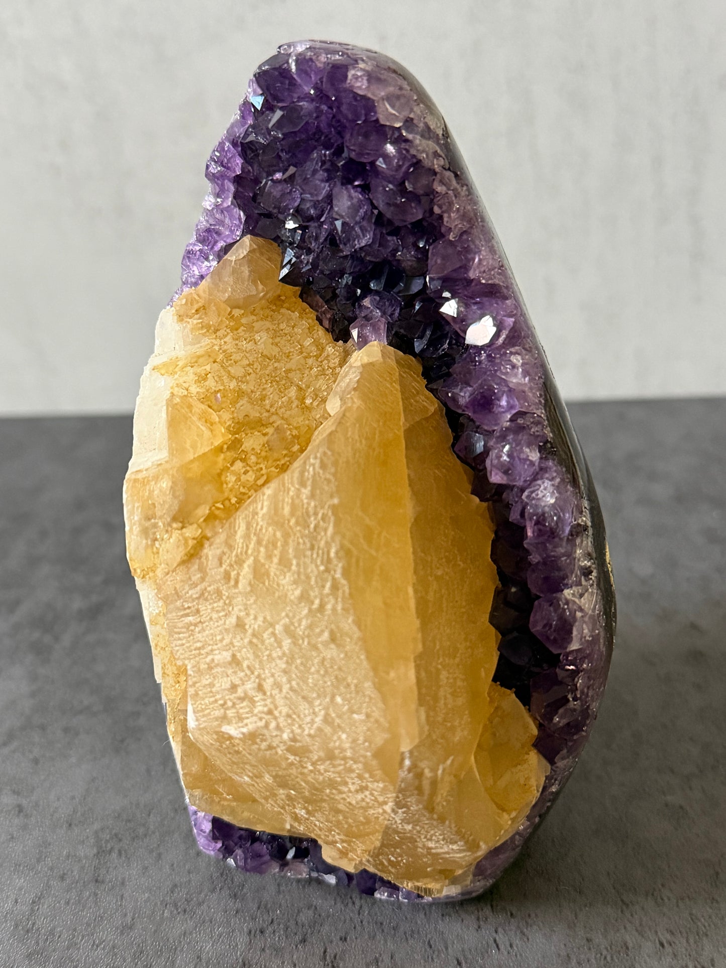 Amethyst with iron-coated calcite