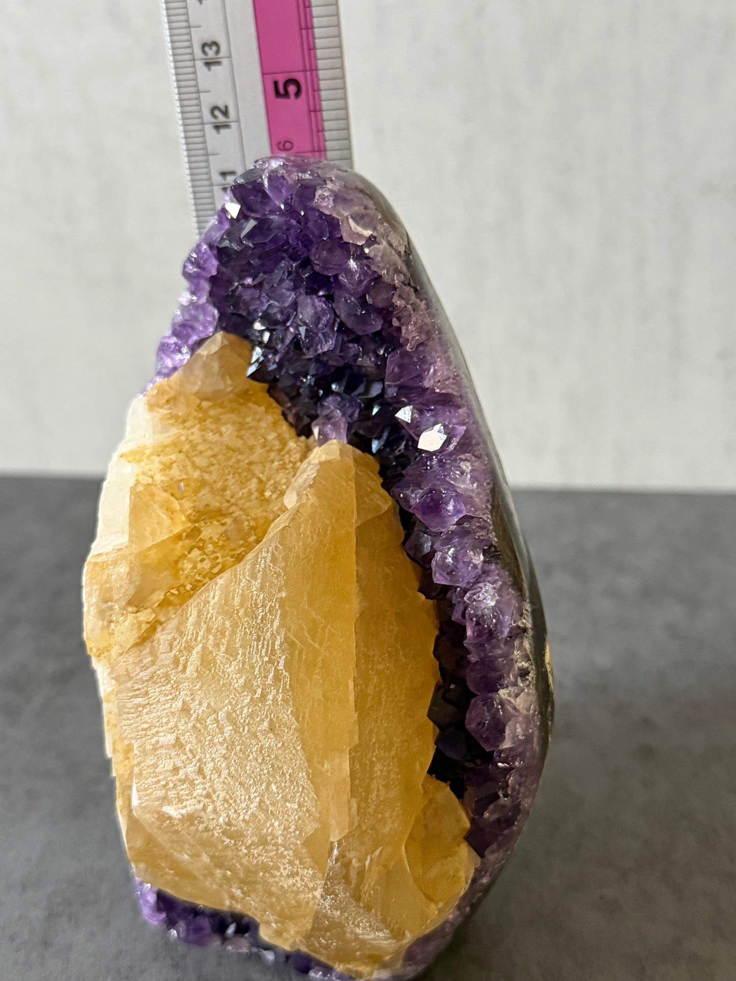 Amethyst with iron-coated calcite