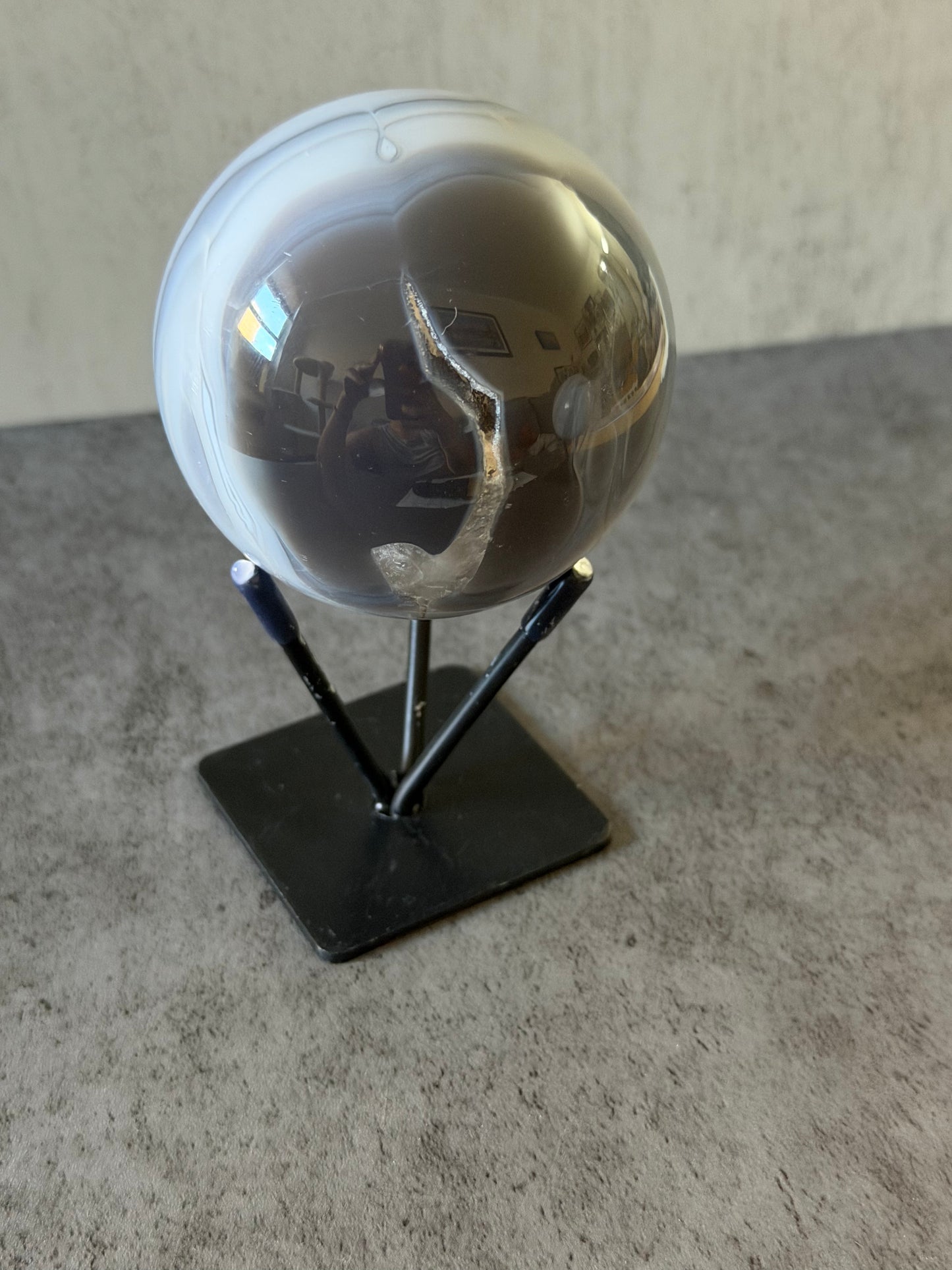 Blue Agate Sphere with Quartz Hook